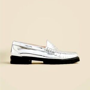 J.Crew Winona lug-sole penny loafers in silver metallic leather size women 9
